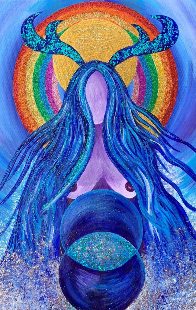 Lady of Water represents the South of the wheel at Litha and summer solstice, cleansing you with her waters and balancing your emotions.